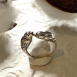Vintage Sterling Silver Kissing Birds Ring